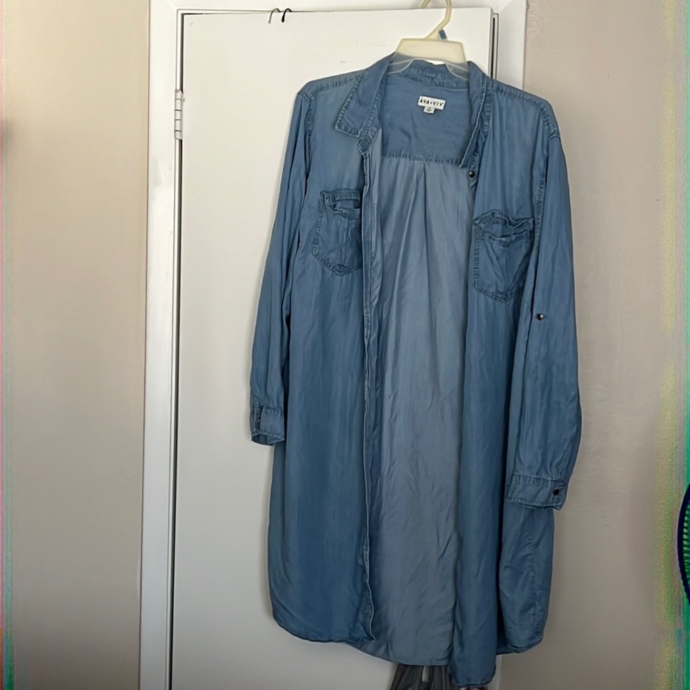 Jean dress or long shirt.